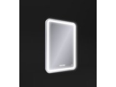 Зеркало LED 050 design pro 55x80 с подсветкой хол. тепл. cвет часы с антизапотеванием прямоугольное