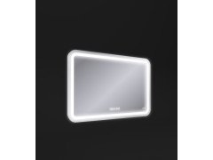 Зеркало LED 050 design pro 80x55 с подсветкой хол. тепл. cвет часы с антизапотеванием прямоугольное