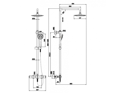 Душевая система ODRA (смеситель термостатический) 3 режима шланг 150 PVC